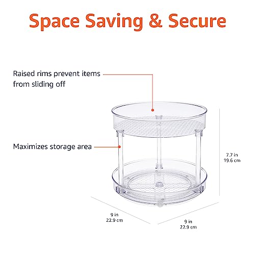 Amazon Basics Lazy Susan Turntable Organizer for Spices and Condiments, 9" Diameter, 2 Tier, Clear - size: 9" Diameter, 2 Tier