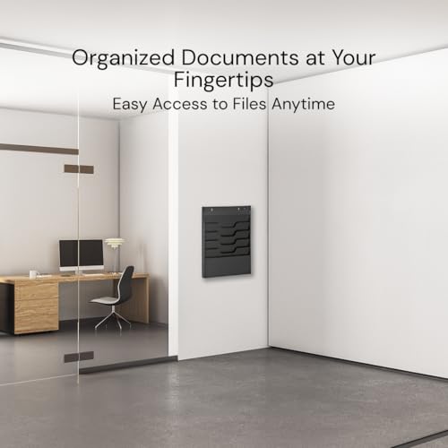 4 Tier Wall Mounted File Organizer, Metal Task Rack for Office Documents, Mail & Folders, Space-Saving Office Wall Organizer, Black 19.5”H - color: Black