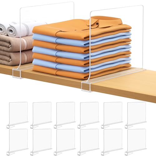 12 PCS Shelf Dividers for Closet Organization Acrylic Clear Closet Shelf Divider for Wooden Shelving Suitable for Wooden or Vertical Shelves Or Bedroom, Kitchen and Office - size: 12 Pack