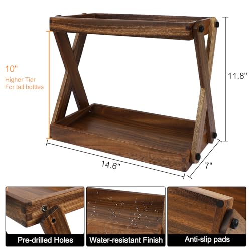 Wood Countertop Shelf Organizer, 2 Tier Wooden Shelf for Coffee Bar Accessories, Kitchen Spice Rack Organizer, Condiment Storage Caddy for Home, Office, Bathroom counter
