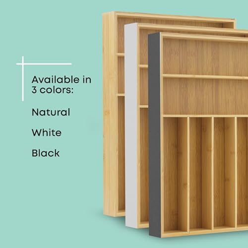 JoyJolt Bamboo Drawer Organizer, 7-Compartment Silverware Organizer, Cutlery and Utensil Organizer, Drawer Organizers for Garage, Kitchen, and Bathroom, Organizer Drawers for Kitchen Utensils
