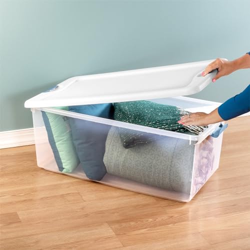 Sterilite 4-Pack Latching Box, Under Bed Storage Bins with Lids, Clear Plastic, 106 Quart - Heavy-Duty Organizing Containers for Closet, Bathroom, and Office - size: 106 Quart, style: 4 Pack
