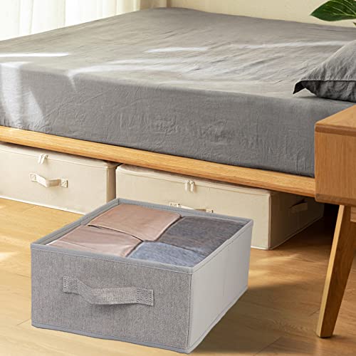 JAKAGO Fabric Storage Bins set of 4 Rectangle Storage Baskets with Handle Foldable Closet Organizer for Clothes Towel bedding Books Collapsible Clothing Container for Shelves Bedroom(Gray Low)