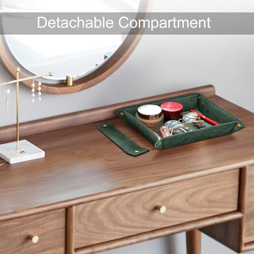 SITHON Valet Tray Desktop Storage Organizer, Removable 2 Compartments Catchall Tray Bedside Vanity Nightstand Caddy Holder Desk Storage Plate, Dark Green - color: Dark Green