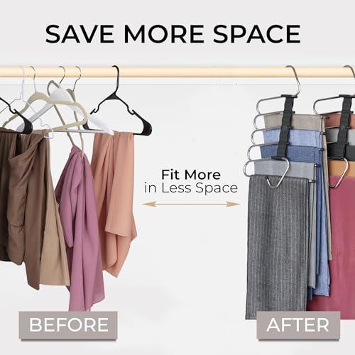 MORALVE Pants Hangers Space Saving - 2 Pack - Non-Slip Multi-Layer Space Saving Hangers - Multifunctional Clothing Rack for Closet Storage - Ideal for Jeans, Trousers, Skirts, Scarves & Slacks (Black) - size: 2 Pack