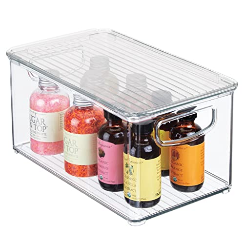 mDesign Plastic Deep Storage Bin Box Container with Lid and Built-In Handles - Organization for Fruit, Snacks, or Food in Kitchen Pantry, Cabinet, or Cupboard, Ligne Collection, 8 Pack, Clear - size: 10.6 x 6.2 x 5.2 (Pack of 8)