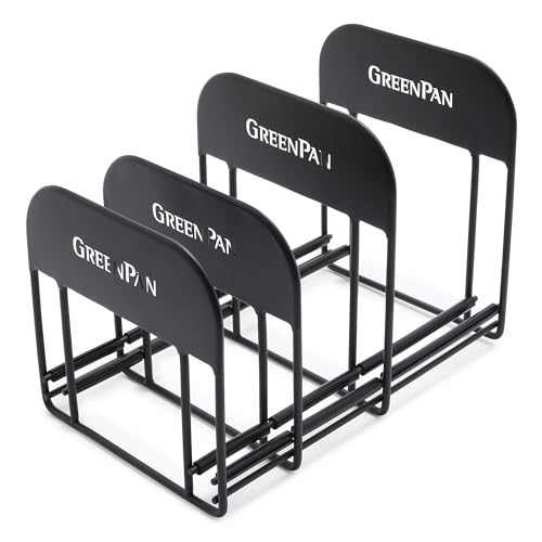 GreenPan Stainless Steel Wire Cookware Storage Rack, 5 Frying Pan Compartments, Countertop or Cabinent Organizer, Minimizes Clutter, Fast Drying, Wipes Clean, Black - size: Frying Pan Storage Rack