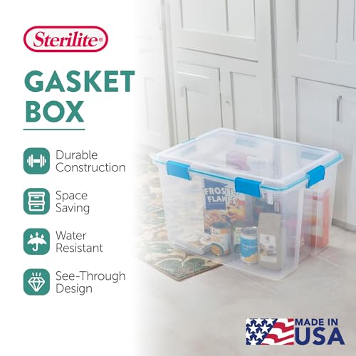 Sterilite 16-Pack Gasket Box, Weather-Resistant Storage Bins with Latching Lids, 80 Quart - Heavy-Duty Organizing Containers for Closet, Bathroom, and Office - size: 80 Quart, style: 16 Pack