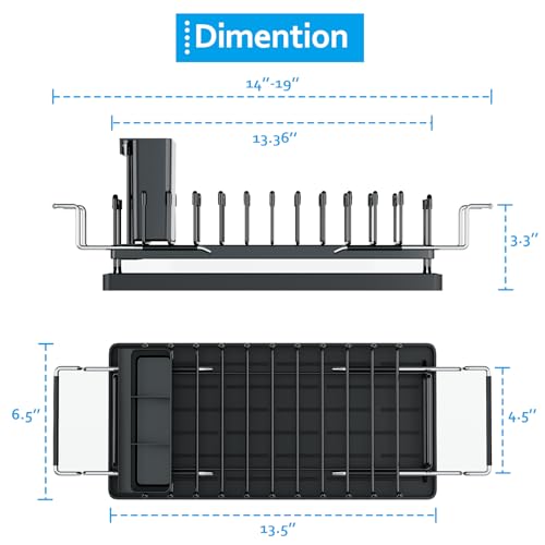 ANTOPY Sink Dish Drying Rack - Expandable Small Dish Rack Over Sinks with Silicone Drying Tray, Dish Drainer for Kitchen Counter with Cutlery Holder, Drying Rack Fit for 14’’-19’’ Kitchen Sink - style: In Sink (Small)