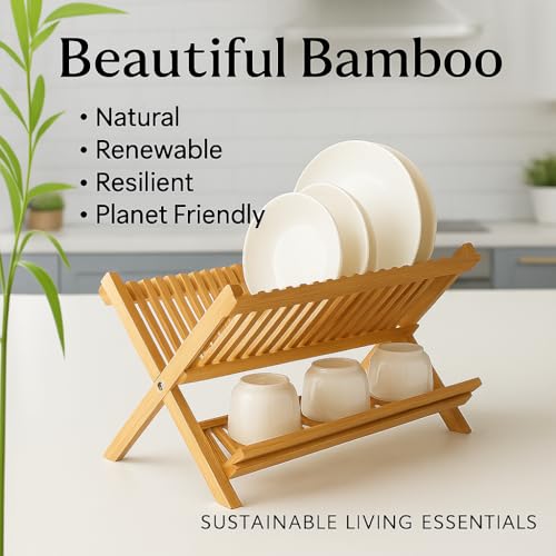 HIC Kitchen Bamboo Folding Dish Drying Rack, 20.5 x 13-Inches - style: Drying Rack