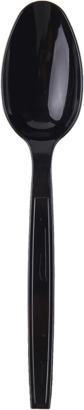 Laojbaba Plastic Spoons Disposable Individually Packaged Spoons Black 7-Inch Commercial Take Away,Super Hard Mass Heavy Individually Wrapped 100 PCS