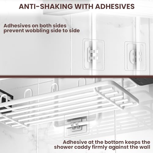 REINHARDT Shower Caddy Hanging, Rustproof Shower Caddy Anti-Swing Shower Organizer No Drilling Showers Racks with Soap Holder Multi Hooks Bathroom Storage for Shampoo Sponge, White - color: White