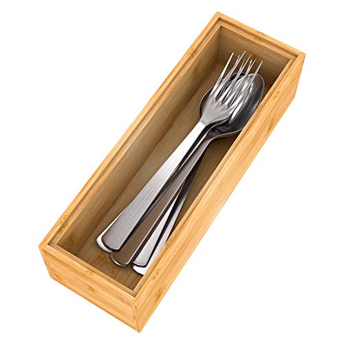 Utensil Organizer Silverware Drawer Organizer - Stackable Bamboo Flatware Caddy Cutlery Holder, Wooden Storage Boxes Tray for Bedroom,Office, Bathroom, Vanity & Garage Tool Organization(9"3"2.5") - size: 9x3x2.5inch