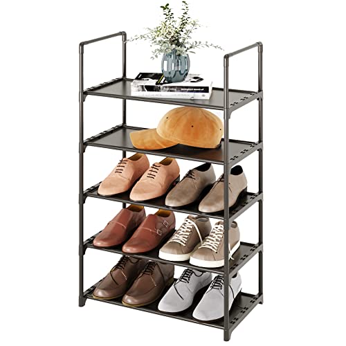 5-Tier Stackable Shoe Rack, Narrow Shoe Stand for 10-12 Pairs Shoe and Boots Organizer Storage Shelf Space Saving for Closet, Entryway and Hallway(Black) - size: 5-Tier(Black)