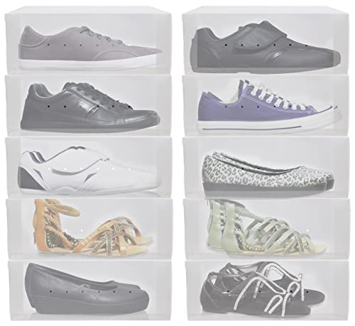 Greenco Clear Foldable Shoe Storage Boxes, 10 Pack. Stackable Heavy Duty Plastic Shoe Storage Boxes, Shoe Box Organizers - size: Pack of 10