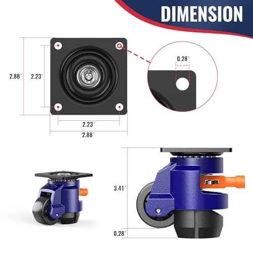 Leveling Casters with Ratchet Handle Design Total Capacity 2200Lbs Heavy Duty Casters Set of 4 Workbench Casters with Adjustable Leveling Pads