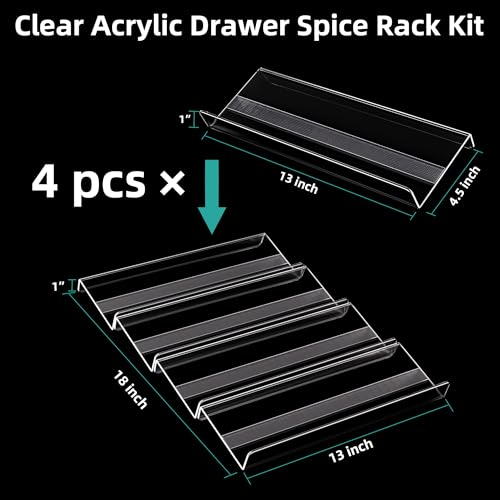 MIUKAA Acrylic Spice Drawer Organizer, 2 Tier - 4 Pack Seasoning Organizer for Drawer, Expandable From 13" to 26" Kitchen Drawer Spice Rack with Slip-Proof Mat (Jars not Included) - size: 4 Pack