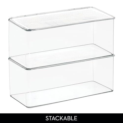 iDesign Plastic Stackable Hinged-Lid Storage Box for Kitchen, Bathroom, or Office - Set of 3 - Clear - style: Pack of 3