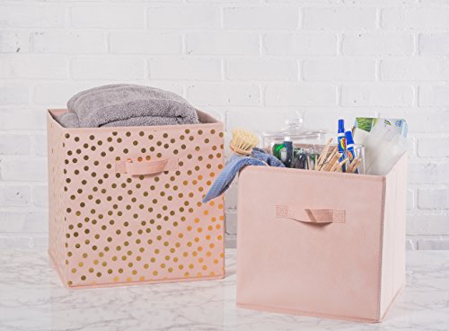 DII Non Woven Polyester Storage Bin, Polka Dot, Pink & Gold, Small Set of 2 - color: Pink & Gold, size: Small Set of 2, 11x11x11" Cube