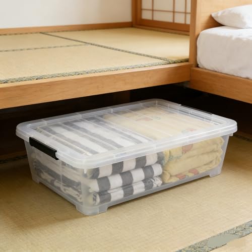 4-Pack 40 Quart Large Plastic Under Bed Storage Bin, Underbed Box With Wheels/Lids, Clear - size: 40 Quart