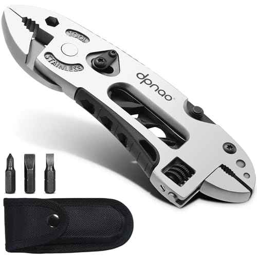 Multitool Wrench adjustable tool/5-in-1 stainless steel multifunctional pocket tool/cross wrench/screwdriver/pliers/portable folding knife with protective cover,outdoor camping,men's Christmas gift