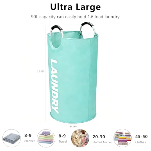A large 90 liter laundry basket that can be folded for easy carrying. Suitable for bathrooms, laundry rooms, and travel (Blue) - color: Blue