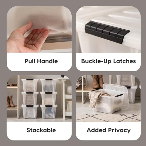 IRIS USA 19 Qt Stackable Plastic Storage Bins with Lids, 6 Pack - BPA-Free, Made in USA - Discreet Organizing Solution, Latches, Durable Nestable Containers, Secure Pull Handle - Pearl - size: 19 Qt, style: 6 Pack