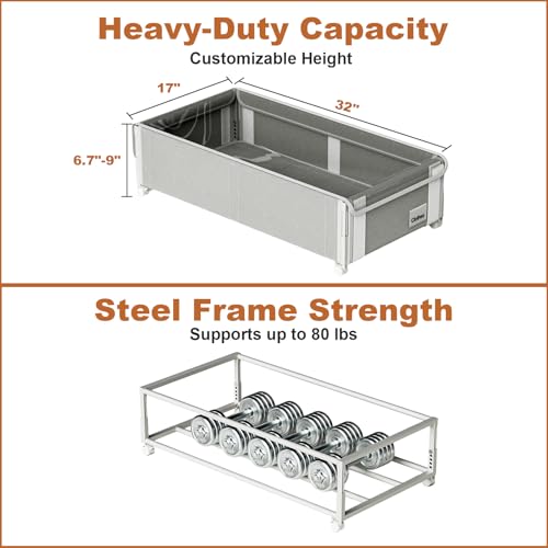 Fokyfok 2Pack Under Bed Storage with Wheels,6.7"-9" Adjustable Height Underbed Storage,Under Bed Storage Containers,Rolling Under Bed Clothes Storage,Metal Under Bed Drawers for Shoes,Blankets,Toys - size: Height 6.7"-9"