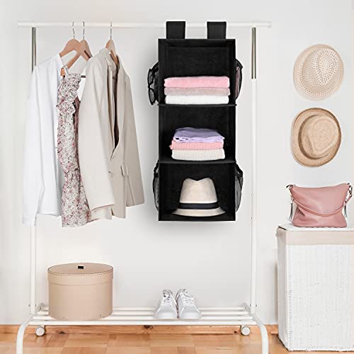 MAX Houser 3-Shelf Hanging Closet Organizer, Hanging Sweater Organizer, Foldable Hanging Shelves for Closet with 2 Velcro, Black - color: Black