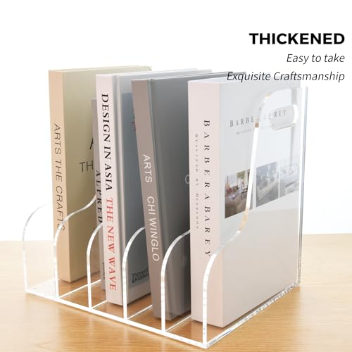 5 Vertical Compartments File Holder, Clear Acrylic Desk Organizer and Storage Bins Holding for Magazines, Binders, Notebooks, Envelopes, Multi-purpose Document Organizer for Home Office - size: A4, 5 Sections
