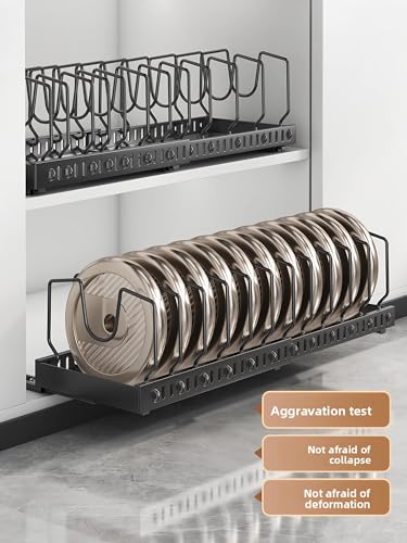 pots and pans organizer under cabinet,pot lid organizers inside cabinet holders for kitchen,Horizontal and vertical pulling modes,Can be extended and adjusted (Black horizontal pull-out) - size: Black horizontal pull-out