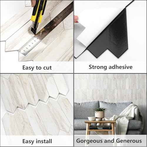 Vamos Tile Glossy Wood Marble Grain Backsplash Tile Peel and Stick, 12.8 x 12.8 Inch 10 Sheets Long Hexagon PVC Self Adhesive Mosaic Wall Tiles Stick on Backsplash for Kitchen and Bathroom