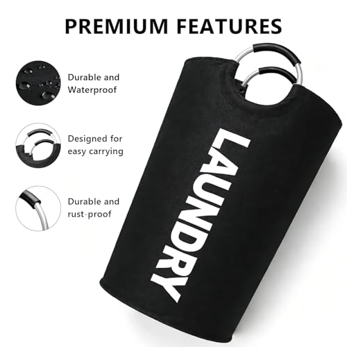 A large 90 liter laundry basket that can be folded for easy carrying. Suitable for bathrooms, laundry rooms, and travel (black) - color: black