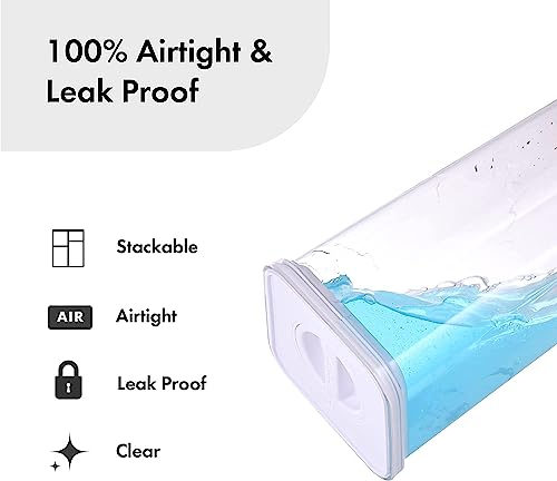 Neoflam Airtight Smart Seal Food Storage Container (Set of 3) | Crystal Clear Body | Modular, Stackable, Nestable Design | Easy to Clean, BPA Free (2.7L, Rectangular)