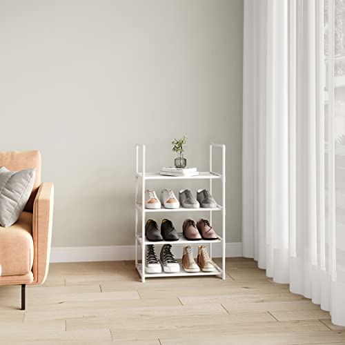 Upgrade Stackable Small Shoe Rack, 4-Tier Shoe Shelf Storage Organizer with Handle for Entryway, Hallway and Closet(White) - size: 4-Tier(White)