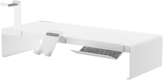 SilverStone Technology - Monitor Stand Riser with a Removable Phone Holder, Headphone Holder, and Storage Tray. Supports Up to 44 Pounds, SST-MR03W