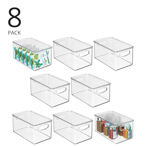 mDesign Plastic Deep Storage Bin Box Container with Lid and Built-In Handles - Organization for Fruit, Snacks, or Food in Kitchen Pantry, Cabinet, or Cupboard, Ligne Collection, 8 Pack, Clear - size: 10.6 x 6.2 x 5.2 (Pack of 8)