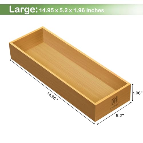 guiogc Set of 2 Bamboo Drawer Organizer, Stackable Utensil Organizer for Kitchen, Bamboo Storage Box Wood Silverware Tray for Drawer - size: 14.95" x 5.2" x 1.96"