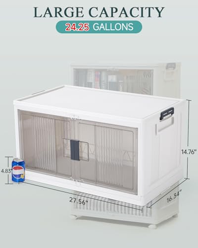 OlarHike 97QT Stackable Storage Bins with Lids - Folding Storage Box with Doors and Wheels, Collapsible Plastic Storage Drawers for Closets and Organization, Garage, Office, Cabinet, 4 Pack Cubes - size: 97QT-White, style: 4Pack