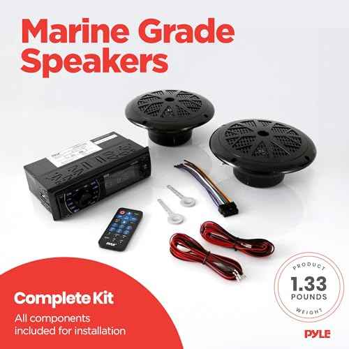 Pyle Marine Headunit Receiver Speaker Kit - In-Dash LCD Digital Stereo Built-in Bluetooth & Microphone w/ AM FM Radio System 5.25¡¯¡¯ Waterproof Speakers (2) MP3/SD Readers & Remote Control-PLMRKT46BK