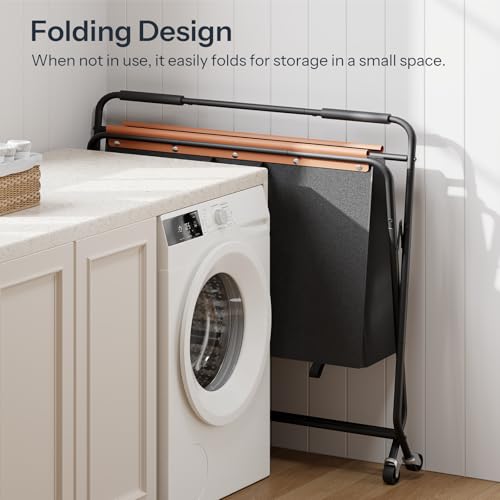 HOOBRO 172L Collapsible Laundry Basket with Wheels and Handle, Rolling Laundry Cart with Removable Liner Bag, Folding Laundry Hamper for Laundry, Bathroom, Bedroom, Black BB13XY01