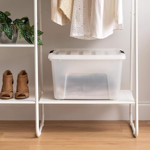 IRIS USA 40 Qt Stackable Plastic Storage Bins with Lids, 4 Pack - BPA-Free, Made in USA - Discreet Organizing Solution, Latches, Durable Nestable Containers, Secure Pull Handle - Pearl - size: 40 Qt, style: 4 Pack