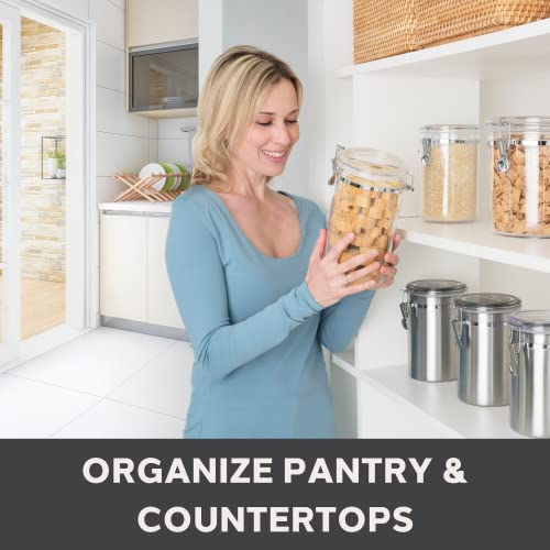 OGGI Clear Canister Airtight 28oz - Clamp Lid & Spoon - Airtight Food Storage Containers, Ideal for Kitchen & Pantry Storage of Bulk, Dry Food Including Flour, Sugar, Coffee, Rice, Tea, Spices & Herbs - size: 28 Fluid Ounces