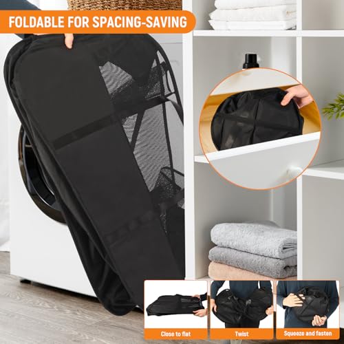 Collapsible Laundry Baskets with 3 Compartment, 150L Tear-proof Pop Up Hamper, Foldable Laundry Basket with Tote Handles, Dirty Clothes Hamper for Laundry, Bedroom, Bathroom, Dorm Black - style: 3 Compartments- Black