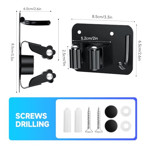 JAMEND CLXP 2-Pack Broom Holder with Heavy Duty Hooks, Upgraded Stainless Steel Mop Hanger. Wall Mount Utility Tool Rack for Kitchen Garden Laundry Garage. Matte Black. - color: 2PCS-Matte Black+Hook