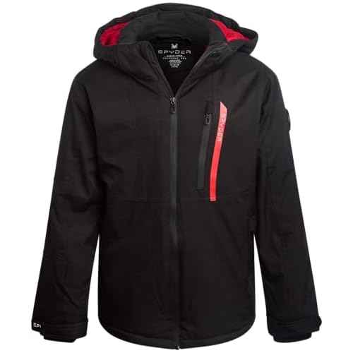 Spyder Boys Winter Ski Jacket - Insulated Soft Shell Water Resistant and Windproof Snowboard Winter Coat with Detachable Hood, Size 4, Black