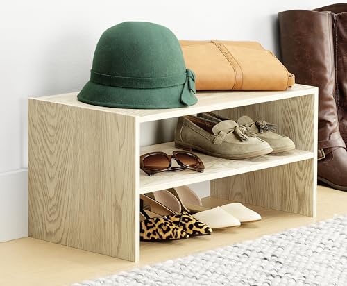 Whitmor Wood Stackable 2-Shelf Shoe Rack, White Oak, 24 inches，2 Pack - color: Light Brown, size: 24 INCH X2