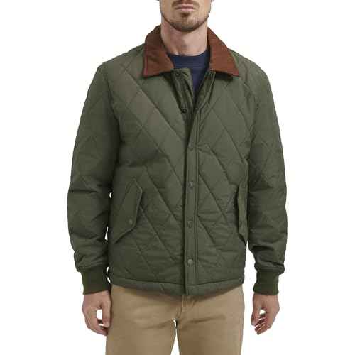 DOCKERS mens Diamond Quilted Jacket With Corduroy Collar