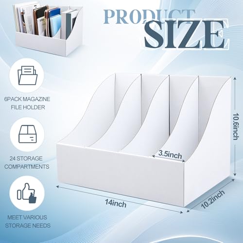 3 Pack Cardboard Magazine File Holders 12 Grids Vertical Book Bins 10.6'' x 10.2'' x 14'' Magazine Document Storage Box for Desk Shelves Home Office Classroom Library Use (White) - color: white