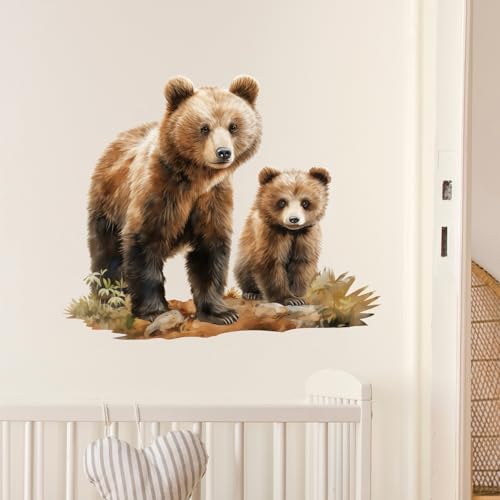 Lifelike Bear Wall Stickers for Nursery Mama Bear Animals Wall Decal Stickers Peel and Stick Wall Art Home Decor Wall Stickers for Living Room Bedroom Bathroom Classroom Library